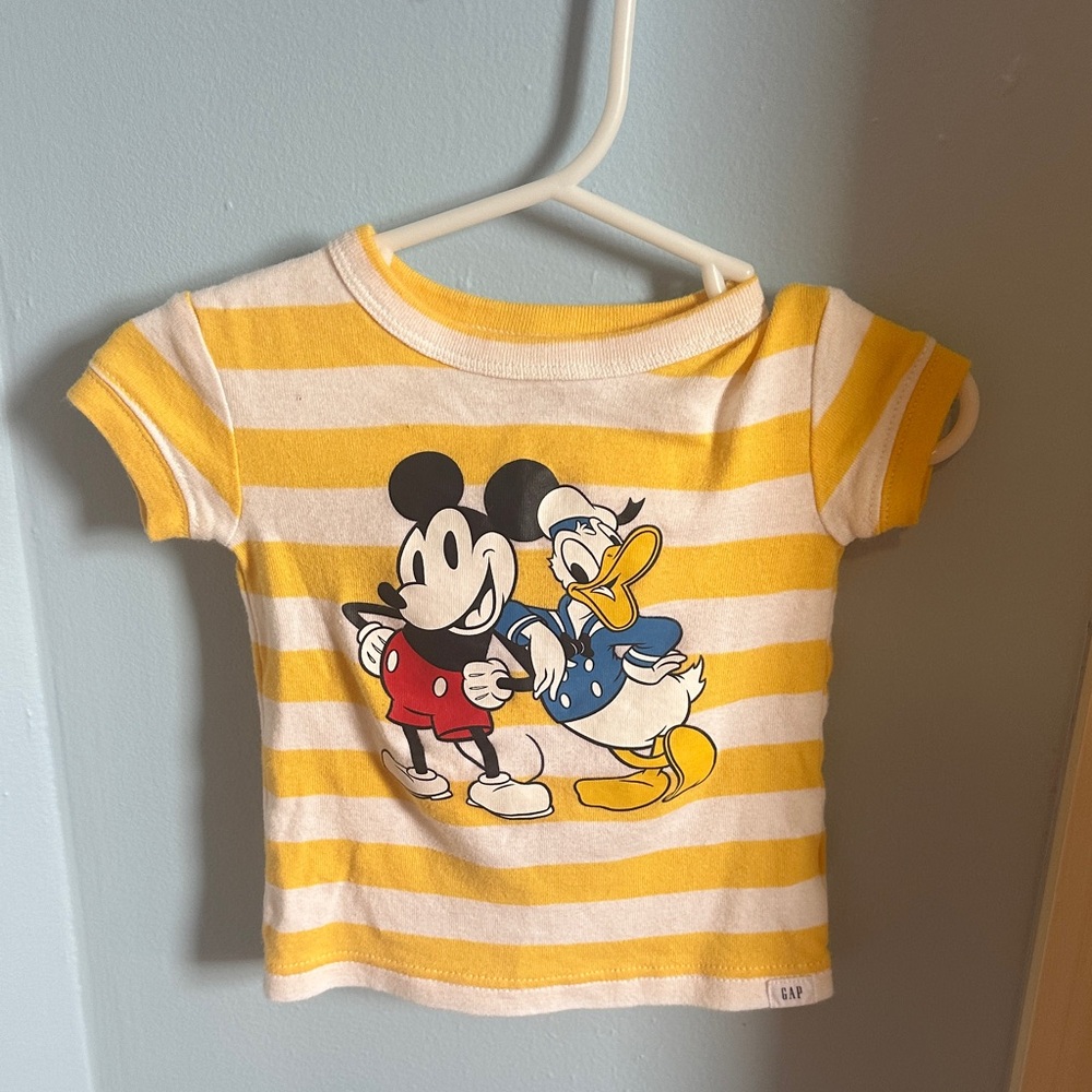 GAP Yellow & White Striped Mickey & Donald Short Sleeve pajama set